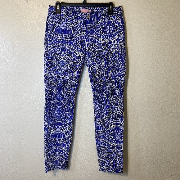 Lilly Pulitzer Kelly Skinny Ankle Blue Stretch Pockets Low Rise Size 4 - Picture 1 of 10